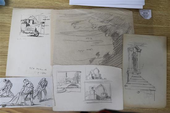 Frank Brangwyn, three pencil sketches, figure studies and landscapes Largest 19 x 26cm unframed